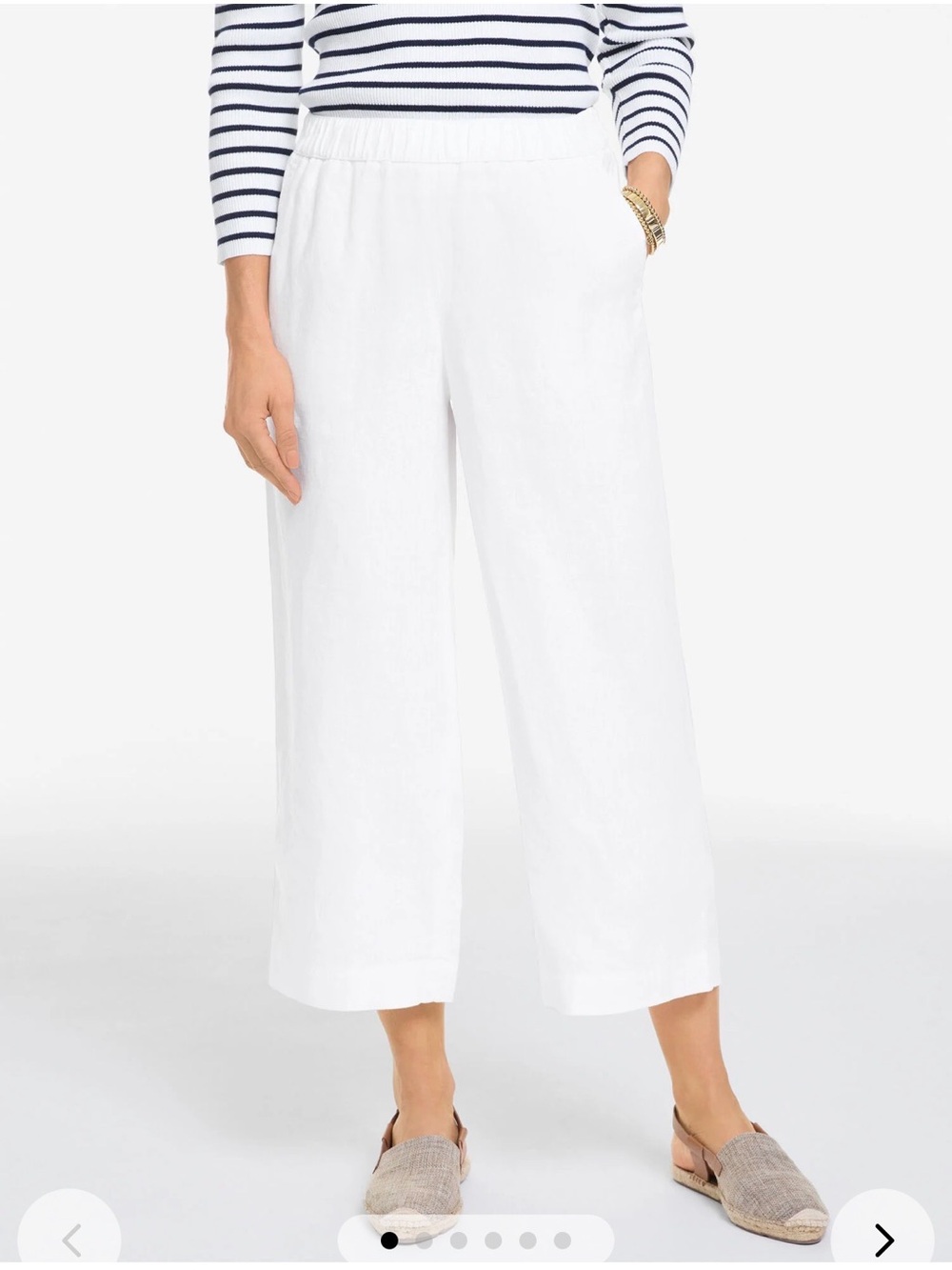NWT Talbots White WASHED LINEN WIDE CROP PULL-ON PANTS size Petite Large PL